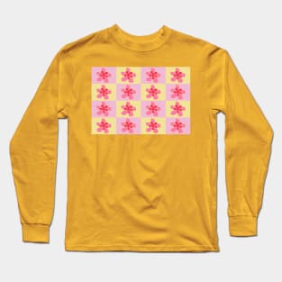 Retro sixties yellow and pink flower pattern Long Sleeve T-Shirt